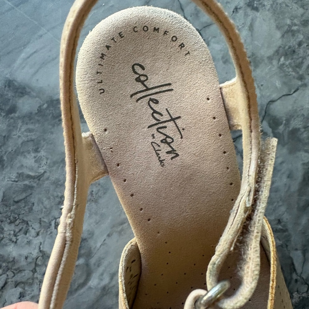 Clark's creamy beige pattern wedge sandals - Picture 6 of 7